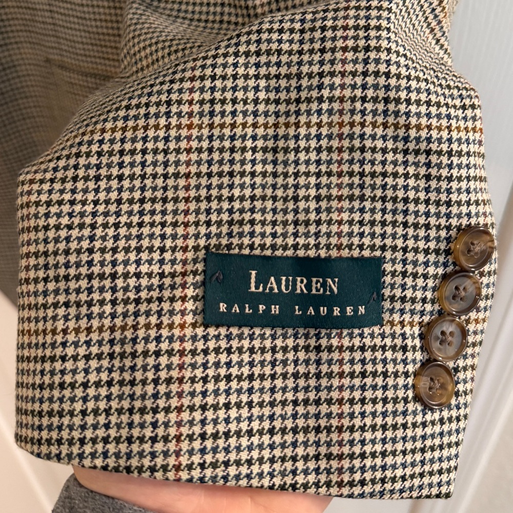 NWT Lauren Ralph Lauren Silk/Wool Blend Houndstooth Blazer Sportcoat - Men's 46T - Picture 4 of 7